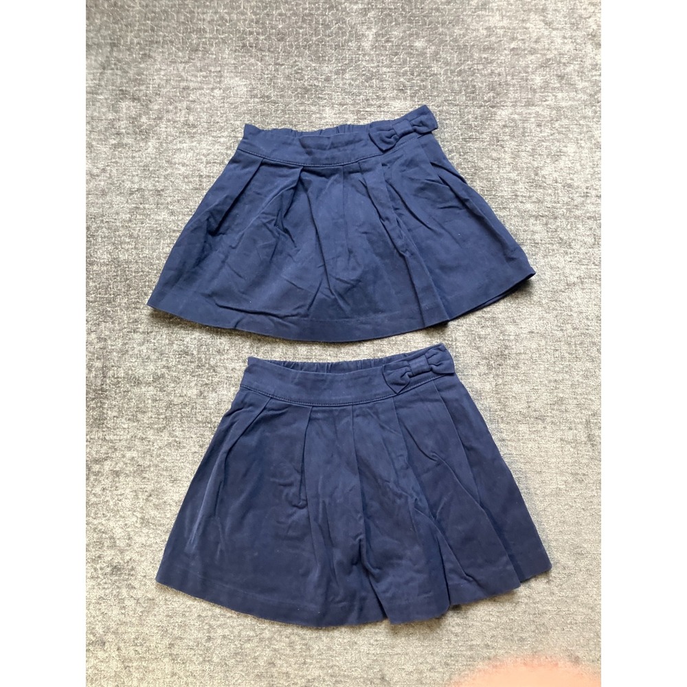 Lot Of 2 Pleated Skort Girls Tall Small Navy Blue Casual Summer Bow Detail Waist